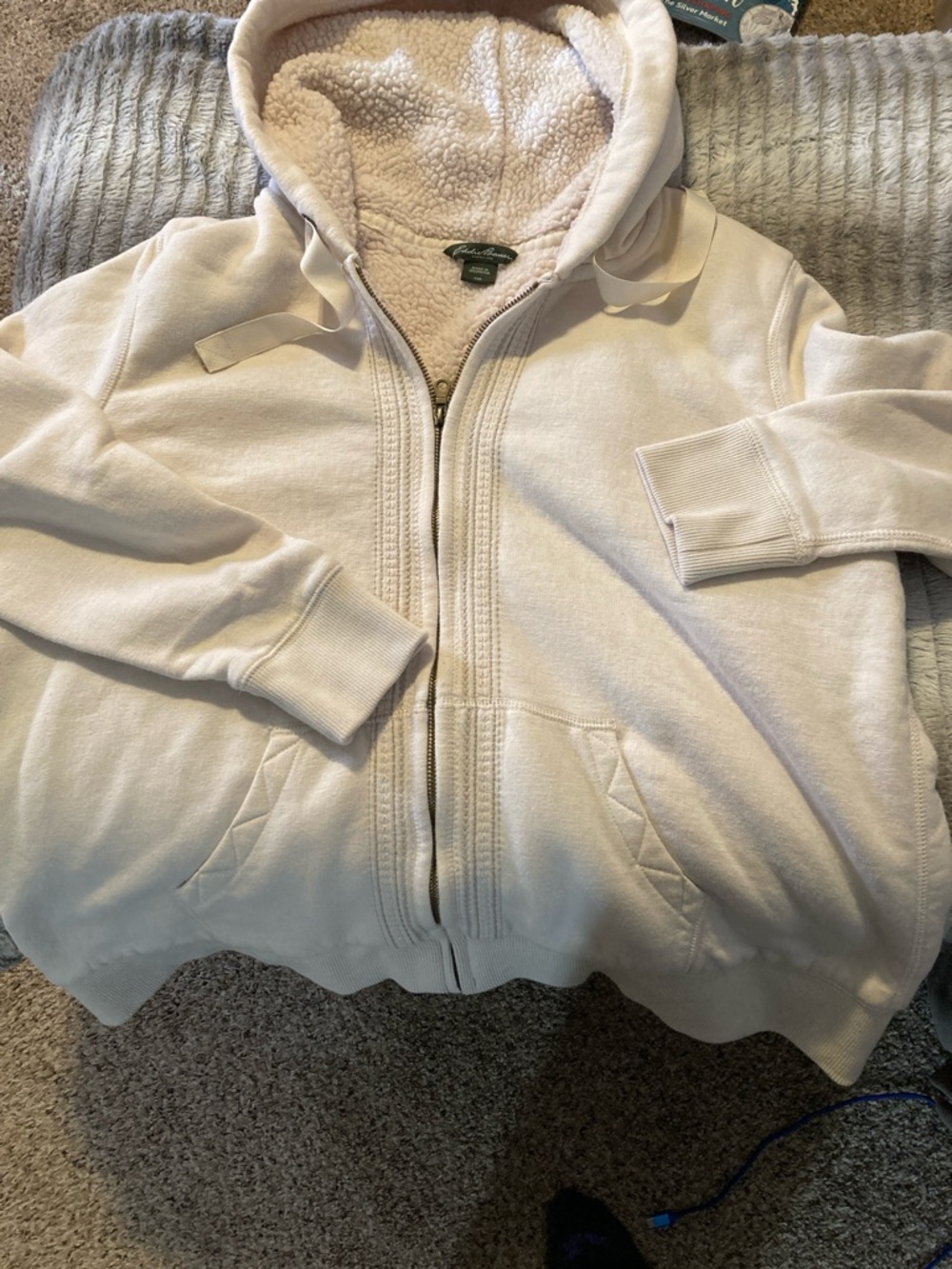 Eddie Bauer Cream Sherpa-Lined Zip Hooded Sweatshirt